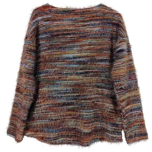 Tribal Soft Lux Eyelash Striped Fuzzy Sweater Multicolor Womens Size Medium - Picture 5 of 6
